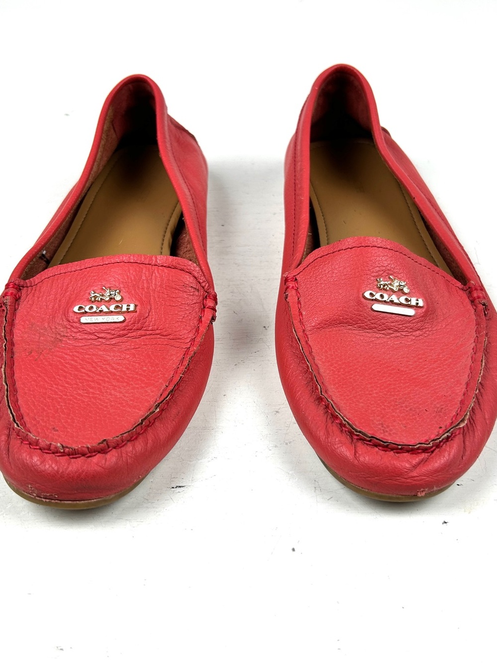 COACH Driver Red Pebbled Leather Loafers Women, US 10 - Picture 2 of 7